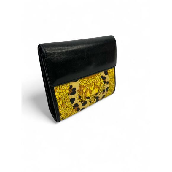 Gianni Versace Leopard Print Black Leather Trifold Wallet - Picture 2 of 8